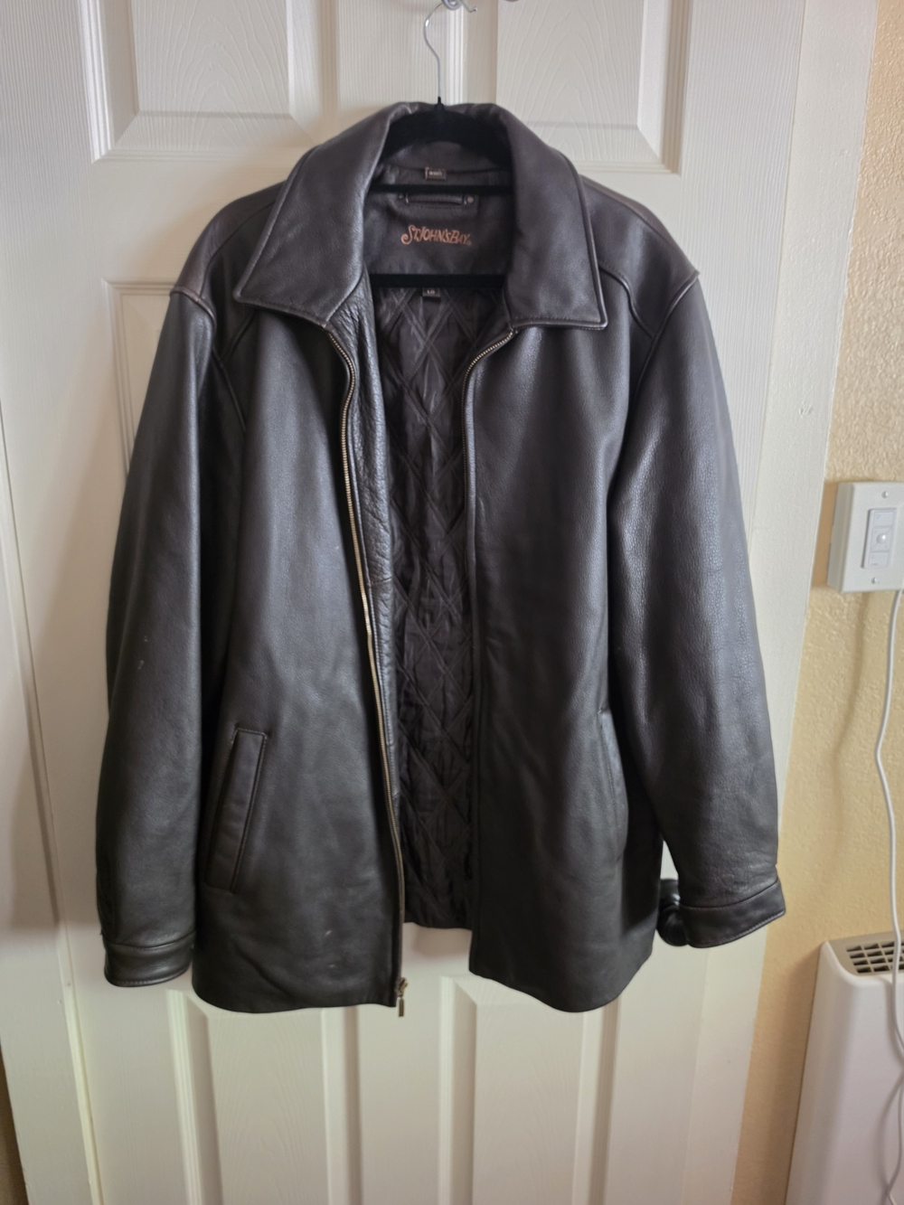 St Johns Bay Men's Brown Leather Zip-Front Jacket
